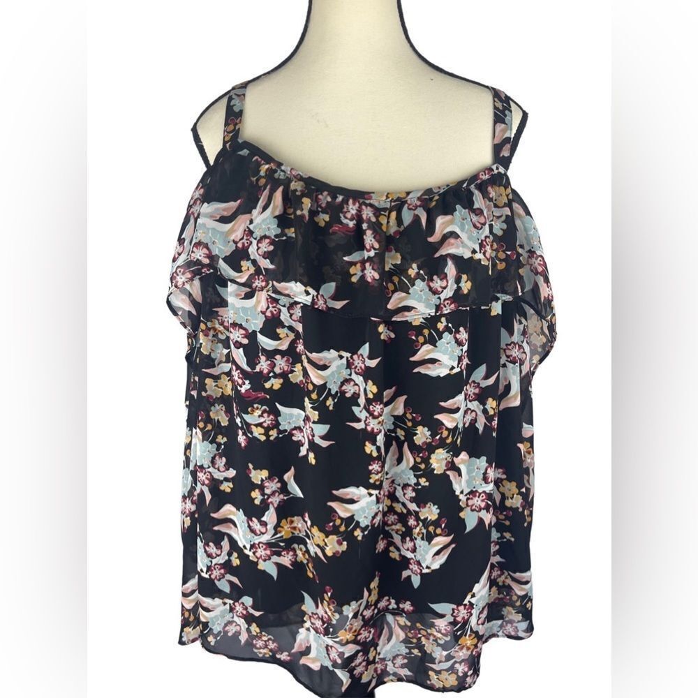 JcPenney Boutique Women’s‎ Sheer Floral Top W/ Ruffle Size: 2X